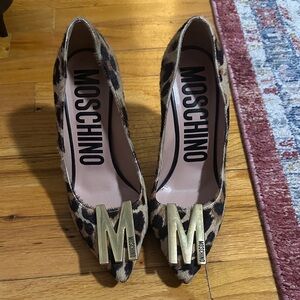 Moschino Leopard Print Heels with Gold Accents
